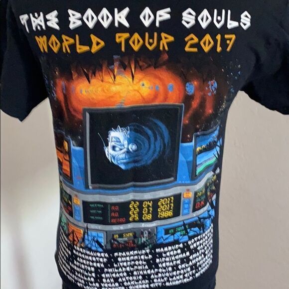 Iron Maiden Black Graphic The Book Of Souls World 2017 Tour Shirt - Picture 6 of 11